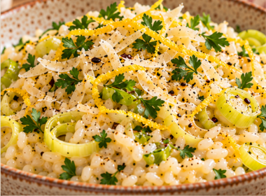 Arroz cremoso com alho-poró e limão
