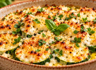 Courgette gratinada com ricota e ervas