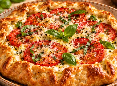 Tarte rústica de tomate, ricota e manjericão