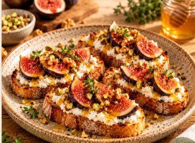 Tosta com ricota, figo e mel